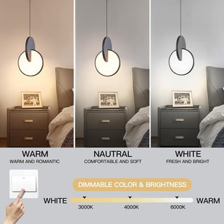YT YATAI LIGHTING Modern Black LED Pendant Light, Minimalist Small Single Mini Pendant Light for Kitchen Island, Bedroom, Bedside, Adjustable 3 Color Light