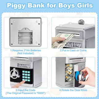 Refasy Piggy Bank for Girls 4-11 Years Old,Refasy Kids Safe Bank for Boys Christmas Birthday Gifts Toy for Kids Electronic ATM Money Bank for Adults Money Saving Box Safe Coin Bank Toy Kids Toys Pink