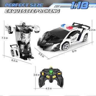 WTLSSG Remote Control Car，Transform Robot RC Cars with Cool LED Headlights, 2.4Ghz Toys Car with 360 Degree Rotation and One-Button Deformation, Present Birthday Gift for Boys/Girls (Black and White)
