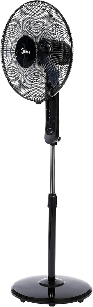 Midea Pedestal Stand Fan with Remote Control, 16 inch, 3D Oscillation Directions, 3 Speed Levels & Adjustable Height, 5 Leaf Blade with 7.5 Hours Timer, Best for Home & Office, Black, FS4015FR