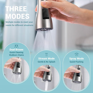 DAYONE Waterfall Kitchen Sink Tap with Pull Out Sprayer, Matte Black Kitchen Faucet Raindance 3 Modes, Modern Stainless Steel 1 Hole Sink Mixer, 360° Swivel & Single Handle, DAY-CR2546