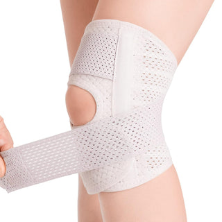 FDTY Knee Brace with Side Stabilizers Relieve Meniscal Tear Knee Arthritis, Breathable Adjustable Knee Support Suitable for Men and Women with Sports Injuries (Medium, White (Left))