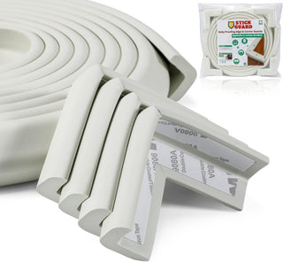 StickGuard Baby Safety Corner Guard, Table Edge Corner Protector Strip for Kids, Baby Proofing Foam for Furniture Edges & Corner Guard Cushion Set Child Protection Bumper Strip - 4 Meters (White)