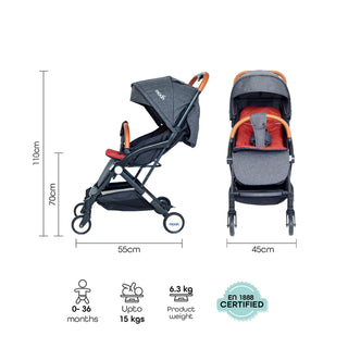 MOON Ritzi Light Weight Travel Cabin Stroller/Pushchair for Baby/Kids/Toddler from 0 Months+ Upto 15 kg, Black/Blue Dots