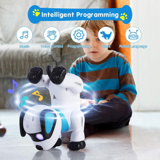 yiman Remote Control Robot Dog Toy, Programmable Interactive & Smart Dancing Robots for Kids 5 and up, RC Stunt Toy Dog with Sound LED Eyes, Electronic Pets Toys Robotic Dogs for Kids Gifts