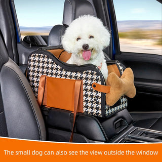 Amoilly Dog Car Seat For Small Dog, Center Console Puppy Car Seat, Pet Booster Seat For Car, Dirt-Proof Portable Pet Carrier For Outdoor, With Straps And Cooler Mat (Karamell)
