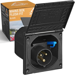Xtremeauto 240V Mains Flush Fit Socket Box - Caravan 16 Amp Socket, Mains 16amp Campervan Inlet Hookup Cable Socket Plug, Flush To Fit Most Caravans & Campervans External 16a Sockets (White)