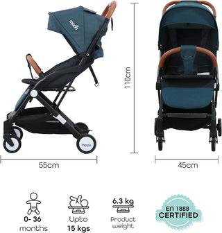 MOON Ritzi Light Weight Travel Cabin Stroller/Pushchair for Baby/Kids/Toddler from 0 Months+ Upto 15 kg, Black/Blue Dots