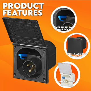 Xtremeauto 240V Mains Flush Fit Socket Box - Caravan 16 Amp Socket, Mains 16amp Campervan Inlet Hookup Cable Socket Plug, Flush To Fit Most Caravans & Campervans External 16a Sockets (White)