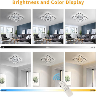 Qcyuui Dimmable Modern Ceiling Light, Acrylic LED Round Flush Mount Lighting Fixtures, 56W 4-Lights 56cm Indoor White Ceiling Lamp with Remote for Living Room Kitchen Bedroom Dining Room Office