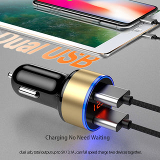 Car Charger 5V 3.1A With LED Display Universal Dual Usb Phone Car-Charger