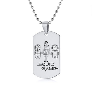 Engraved Squid Game Round Square Triangle Logo Stainless Steel Necklace Fashion Dog Tag Pendant Necklaces For Men Women