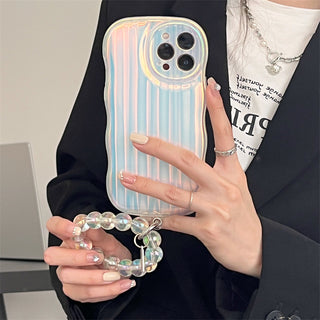 IPHONE Laser Wave Silicone Phone Case Gradient Laser Stripes Bracelet Case For IPhone 14 13 12 11 Pro Max Plus Bead Chain