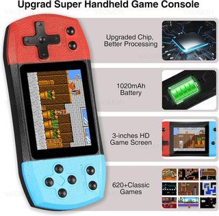 Kids Handheld Game Portable Video Game Player, 620 Classical Games, Retro handheld Game Console with Portable Shell, Rechargeable Hand Held Game Support Connecting TV & 2 Players, Best Gift for Child