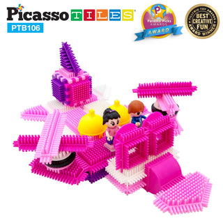 PicassoTiles 120pcs HedgehogTiles Building Block, Stacking Interlock Teeth Construction Sensory Gift STEM Toy for Kids Toddlers Age 3 + PTB120