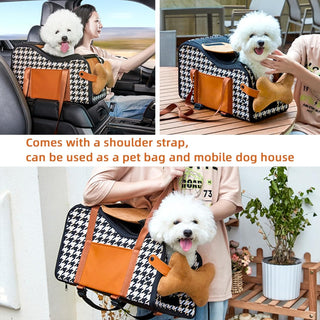 Amoilly Dog Car Seat For Small Dog, Center Console Puppy Car Seat, Pet Booster Seat For Car, Dirt-Proof Portable Pet Carrier For Outdoor, With Straps And Cooler Mat (Karamell)