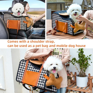 Amoilly Dog Car Seat For Small Dog, Center Console Puppy Car Seat, Pet Booster Seat For Car, Dirt-Proof Portable Pet Carrier For Outdoor, With Straps And Cooler Mat (Karamell)