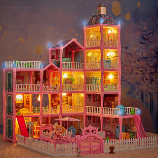 TDOO Doll House, Dream House for Girls Pretend-Play DIY Dollhouse Kit - 5-Story 16 Rooms Playhouse with Lights,Dolls Toy Figures, Furniture and Accessories Set Gift Toy for Kids Ages 3 4 5 6 7 8+(AA)