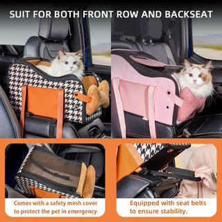 Amoilly Dog Car Seat For Small Dog, Center Console Puppy Car Seat, Pet Booster Seat For Car, Dirt-Proof Portable Pet Carrier For Outdoor, With Straps And Cooler Mat (Karamell)