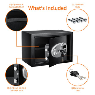 Amazon Basics Steel Security Safe and Lock Box with Electronic Keypad - Secure Cash, Jewelry, ID Documents, 0.5 Cubic Feet, Black, 13.8" W x 9.8" D x 9.8" H