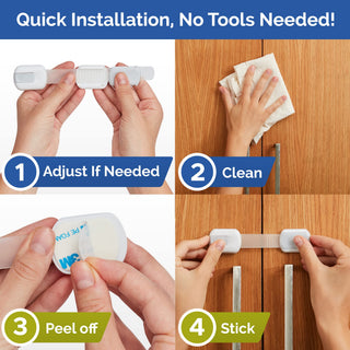Wappa Child Safety Strap Locks (12 Pack) Baby Locks for Cabinets and Drawers, Toilet, Fridge & More. 3M Adhesive Pads. Easy Installation, No Drilling Required, White/Gray