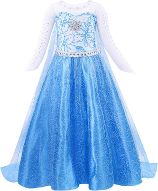 WonderBabe Girls Snow Queen Costume Kids Princess Coronation Dress Up Halloween Birthday Party Cosplay Outfit with Accessory Set 1-12 Years