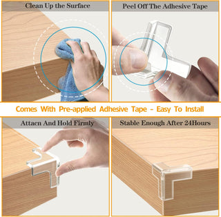 Gudui ‎SHOWAY Corner Guards (12 Pack) Clear Protectors | High Resistant Adhesive Gel Best Baby Proof Stop Child Head Injuries Tables, Furniture & Sharp Corners Proofing (L-Shaped).