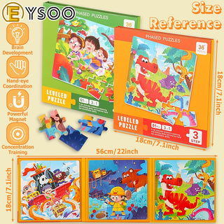 EYSOO Magnetic Jigsaw Puzzles 3 Pack Jigsaw Puzzle Books Magnetic Puzzles for Kids 12+16+20 PCS Jigsaw Puzzles for Toddler Portable Travel Magnetic Puzzle Toy for 3+ Kids Boys Girls (Level 2-A)