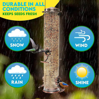 Angju Bird Feeder for Outside, Bird Feeder w/4 Feeding Ports, Stainless Steel Hanging Wild Bird Feeders for Garden Backyard Outdoor Decoration Attracting Birds