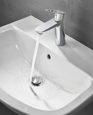 GROHE BauLoop Single Lever Basin Mixer | S-Size | With Plastic Pop-Up Waste Set | Water Saving Bathroom Tap | Bathroom Fixtures | Chrome | 23335000