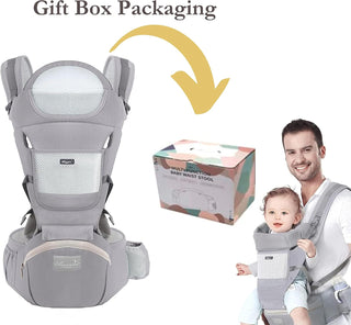Deal Hunt 6 in 1 Baby Carrier Hip Seat, Multifunctional Baby Strap Waist Carrier for walking, Shopping, Trip, Hiking - Adjustable Size & Suitable for 0-36 Months Baby with Gift Box Packaging (Grey)