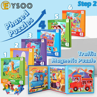 EYSOO Magnetic Jigsaw Puzzles 3 Pack Jigsaw Puzzle Books Magnetic Puzzles for Kids 12+16+20 PCS Jigsaw Puzzles for Toddler Portable Travel Magnetic Puzzle Toy for 3+ Kids Boys Girls (Level 2-A)
