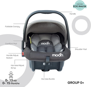 MOON Bibo Infant/Baby/Kids Travel Car Seat With Full Body Support CUShion Rear Facing_Seat Carry Cot AdjUStable Canopy Suitable For 0 Months+0 13 Kg Brown