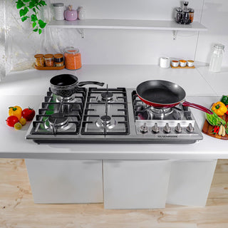 Olsenmark 5-in-1 Stainless Steel Gas Hob- OMK7034, 5 Burners, Stove with Auto Impulse Ignition, Triple Ring, Rapid, Semi-Rapid and Auxiliary Burners