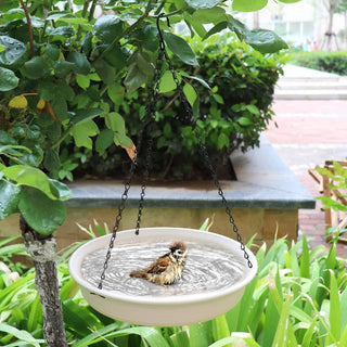 MAKINGTEC Bird Bath Hanging Bird Feeder - Garden Bird Bat Bird Feeder Plate Hanging Tray Bird Bath Tray Hanging Bird Water or Bird Seed Hanging Bird Baths for Outdoors (Beige)