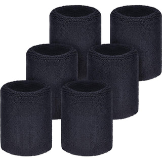 Wawasia Sweatbands, 3 Pairs Sports Wristbands, Cotton Wrist Bands for Adults Working Out, Tennis, Basketball, Running, Gym, for Men & Women, Black