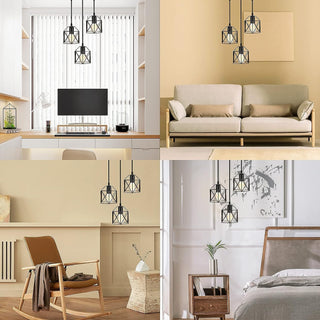 KEPHTH Industrial 3-Light Pendant Light, Adjustable Hanging Chandeliers Light Fixtures Vintage Farmhouse Pendant Lamp with Metal Caged E27 Base for Kitchen Island Dining Room Living Room