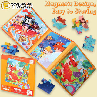 EYSOO Magnetic Jigsaw Puzzles 3 Pack Jigsaw Puzzle Books Magnetic Puzzles for Kids 12+16+20 PCS Jigsaw Puzzles for Toddler Portable Travel Magnetic Puzzle Toy for 3+ Kids Boys Girls (Level 2-A)