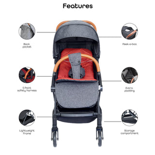 MOON Ritzi Light Weight Travel Cabin Stroller/Pushchair for Baby/Kids/Toddler from 0 Months+ Upto 15 kg, Black/Blue Dots