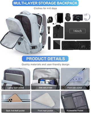 Dorany Extra Large Travel Backpack for Women as Person Item Flight Approved, 40L Carry On Backpack, 17 Inch Laptop Backpack, Waterproof Backpack, Hiking Backpack, School Bag