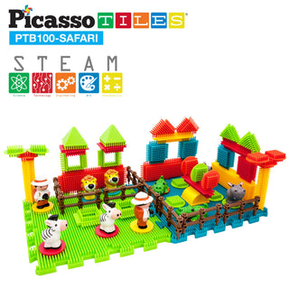 PicassoTiles 120pcs HedgehogTiles Building Block, Stacking Interlock Teeth Construction Sensory Gift STEM Toy for Kids Toddlers Age 3 + PTB120