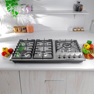 Olsenmark 5-in-1 Stainless Steel Gas Hob- OMK7034, 5 Burners, Stove with Auto Impulse Ignition, Triple Ring, Rapid, Semi-Rapid and Auxiliary Burners