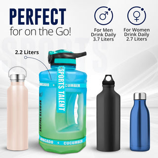 LA' PRECIOUS Water Bottle 2l for Gym Non-Toxic BPA Free Material, Fast Flow, Flip Top Leak Proof Lid with Straw. (Blue/Green)