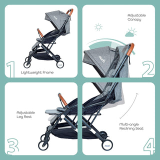 MOON Ritzi Light Weight Travel Cabin Stroller/Pushchair for Baby/Kids/Toddler from 0 Months+ Upto 15 kg, Black/Blue Dots
