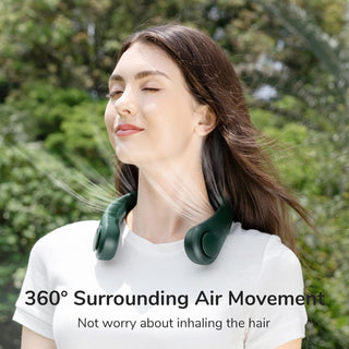 JISULIFE Portable Neck Fan, Hands Free Bladeless Fan, 4000 mAh Battery Operated Wearable Personal Fan, Leafless, Rechargeable, Headphone Design, USB Powered Desk Fan,3 Speeds-Green