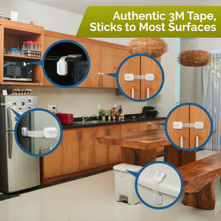 Wappa Child Safety Strap Locks (12 Pack) Baby Locks for Cabinets and Drawers, Toilet, Fridge & More. 3M Adhesive Pads. Easy Installation, No Drilling Required, White/Gray
