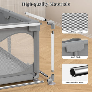 SKY-TOUCH Baby Playpen | Portable Playard for Babies | Sturdy Anti-Fall Baby Playpen Activity Center | Breathable Mesh | 4 Pull-Up Ring｜Install Accessories | 120 * 120cm,Gray,Indoor&Outdoor