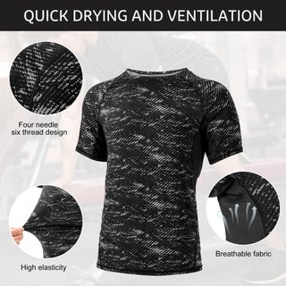 SKY-TOUCH Sports Running Compression Sets, Mens Sportswear 3 pack Quick Dry Fitness Workout Suits with Basic T Shirts, Loose Fitting Shorts, Compression Pants, Size M-3XL