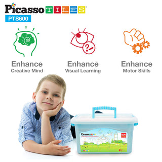 PicassoTiles 120pcs HedgehogTiles Building Block, Stacking Interlock Teeth Construction Sensory Gift STEM Toy for Kids Toddlers Age 3 + PTB120