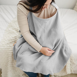 Konssy Muslin Nursing Cover for Baby Breastfeeding, Breathable 100% Cotton Breastfeeding Cover with Rigid Hoop for Mother Nursing Apron, Multi-use Carseat, Brown (BRJ05)